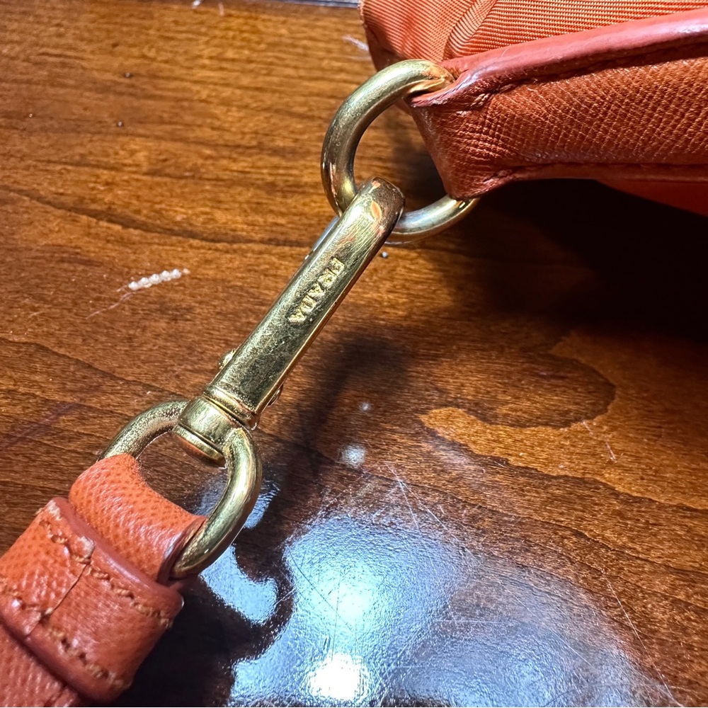 AUTHENTIC Prada Tessuto Nylon Saffiano Tote.  Color: Papaya. - Picture 12 of 15